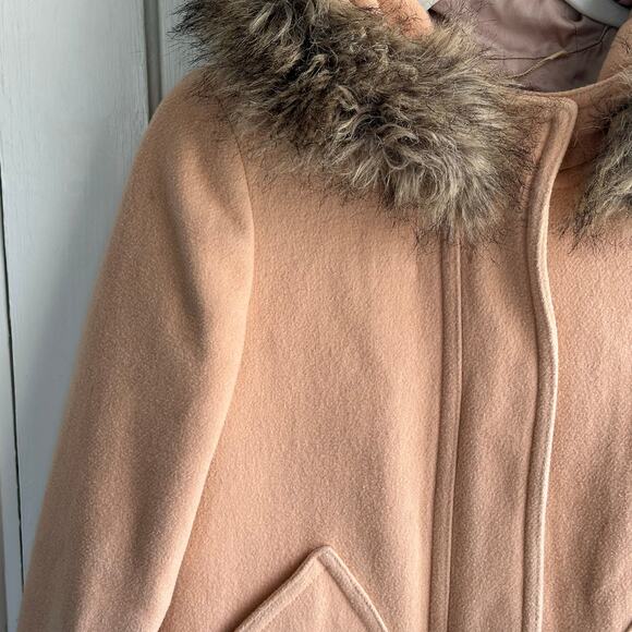 J. Crew Vail Faux Fur Tan Wool Blend Parka Overcoat Coat - Picture 4 of 8